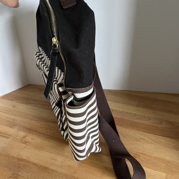 Henri Bendel Brown/White/Black Striped Canvas Large Size Backpack - Picture 2 of 12